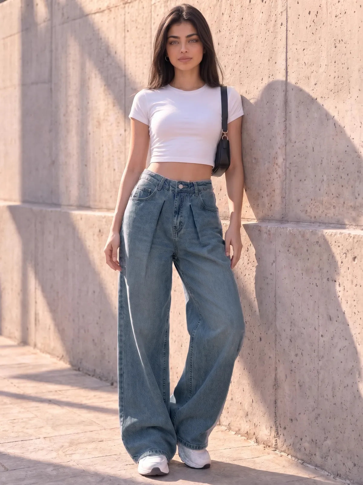 Vintage Blue Pleated Super Wide-Leg Flare Jeans - view 5