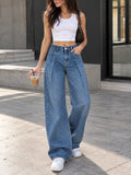 Blue Double Pleated Wide-Leg Jeans - view 1