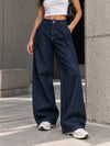 Navy Double Pleated Wide-Leg Jeans - view 1
