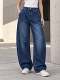 Deep Blue Pleated Baggy with Front Flap Pocket - view 1