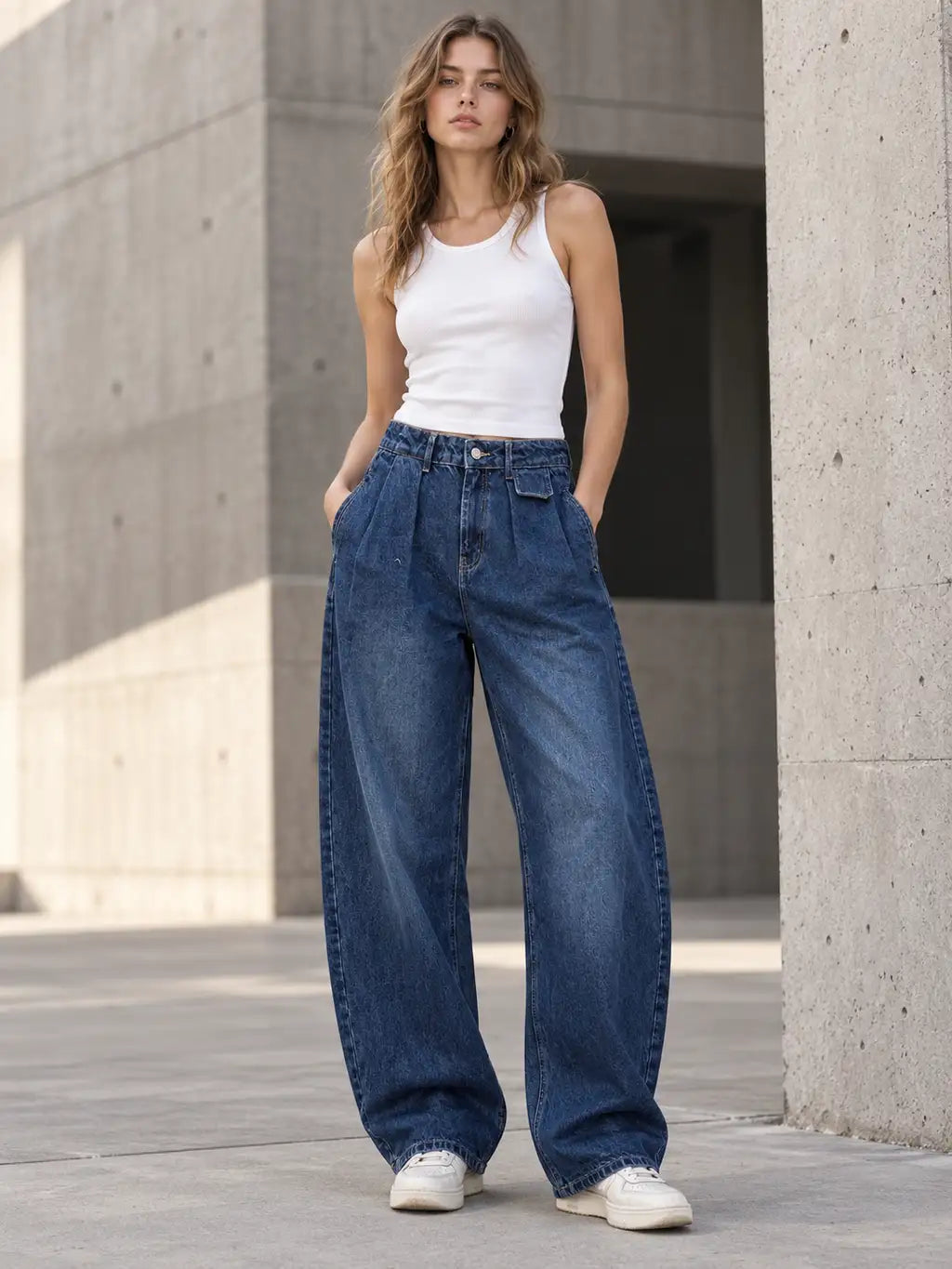 Deep Blue Pleated Baggy with Front Flap Pocket - view 2