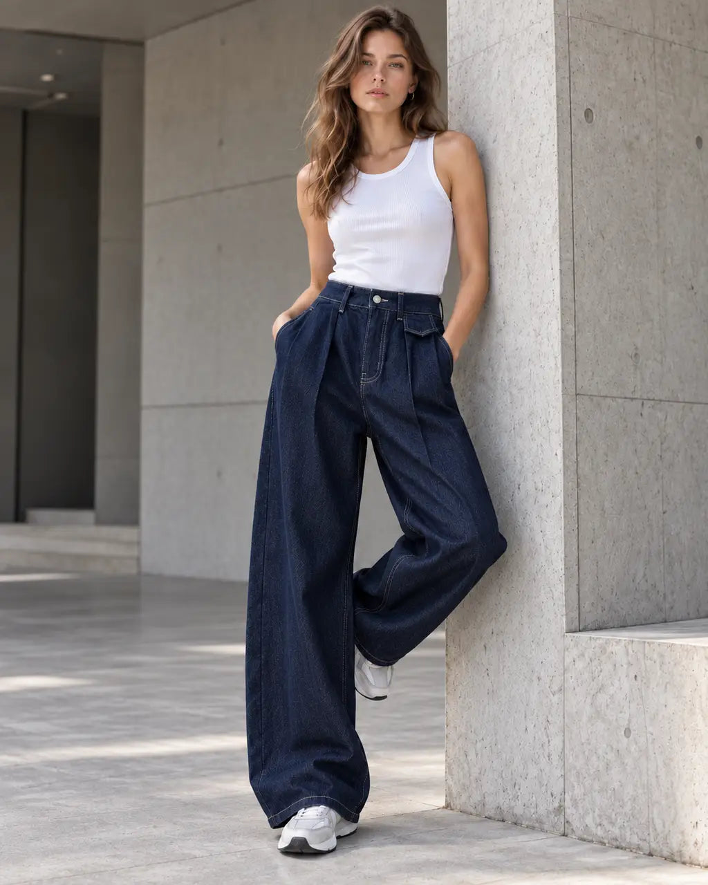 Navy Pleated Baggy with Front Flap Pocket - view 3