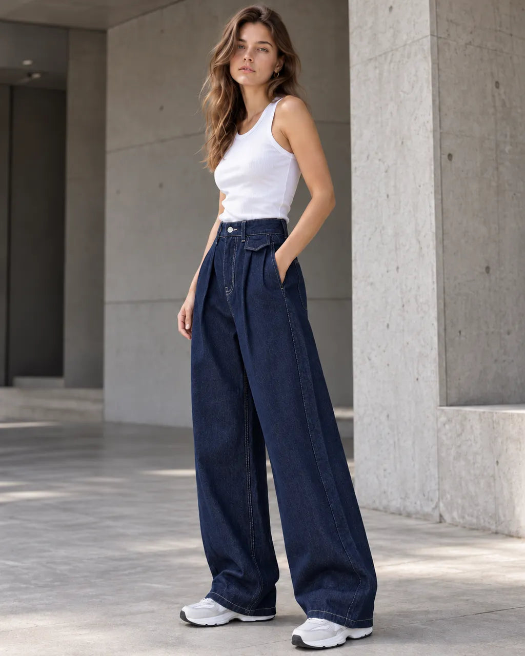 Navy Pleated Baggy with Front Flap Pocket - view 5