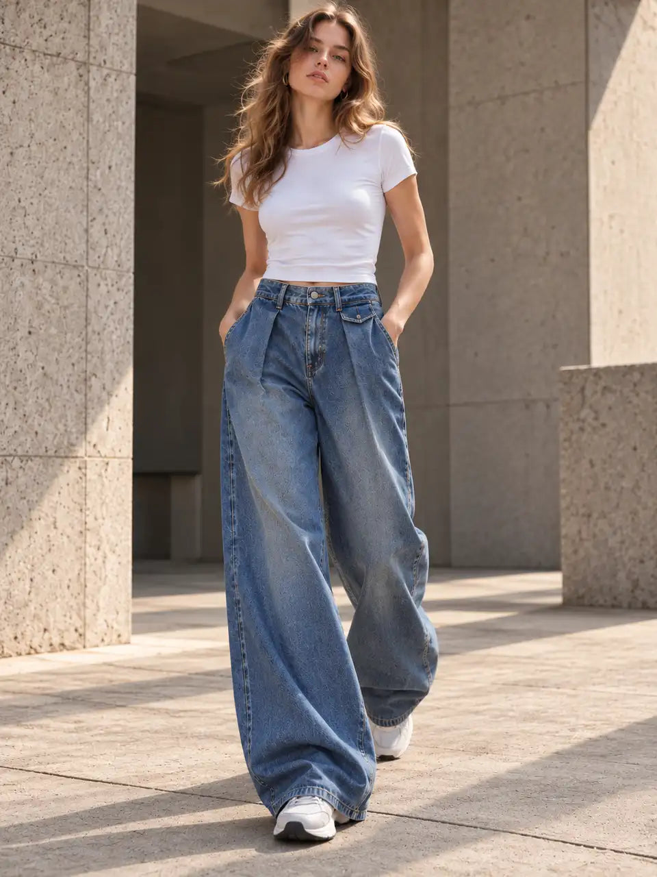 Vintage Blue Pleated Baggy with Front Flap Pocket - view 2