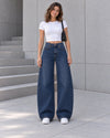 Deep Blue Curved Wide-Leg Jeans