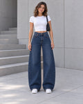 Deep Blue Curved Wide-Leg Jeans