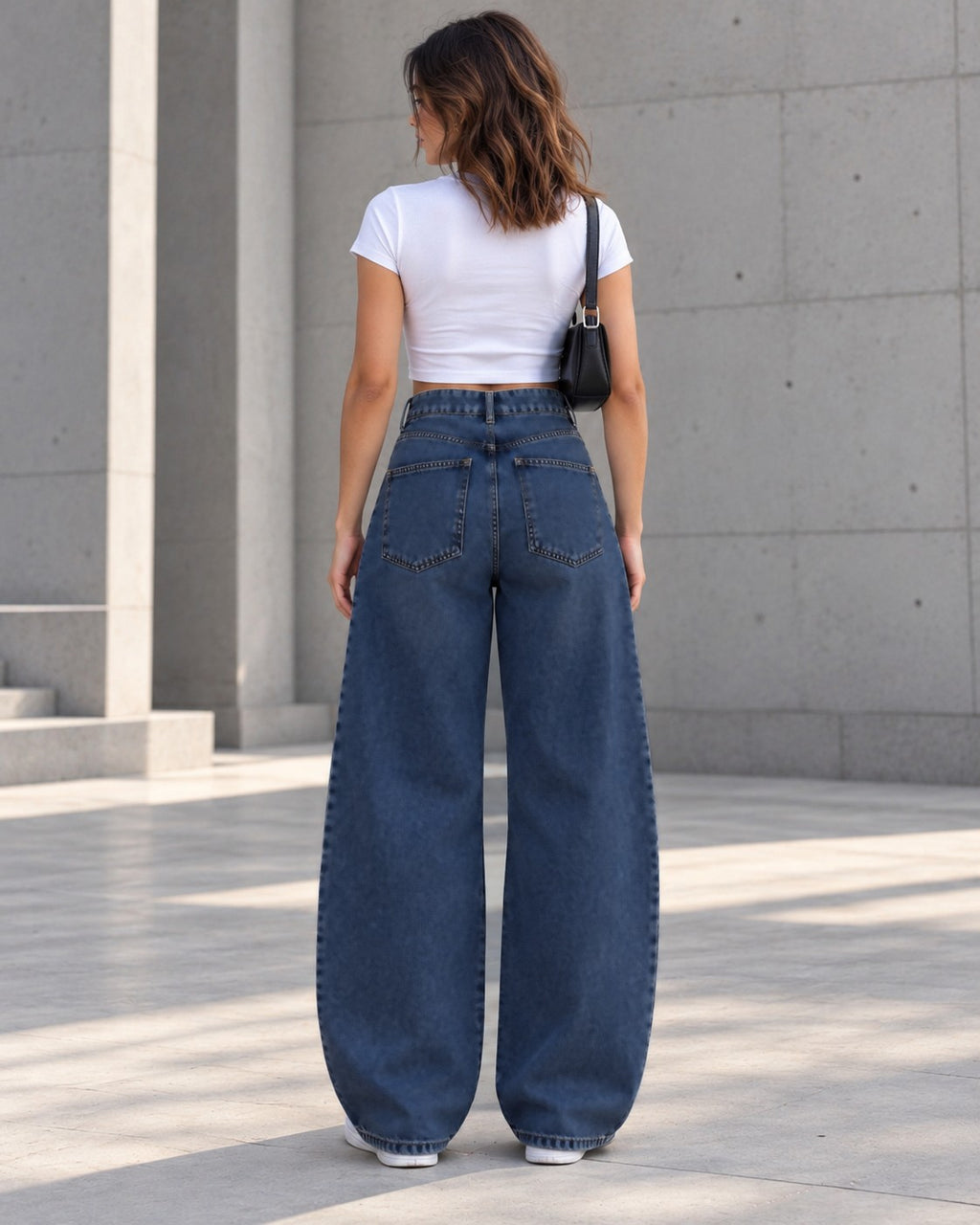 Deep Blue Curved Wide-Leg Jeans