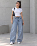 Light Blue Curved Wide-Leg Jeans