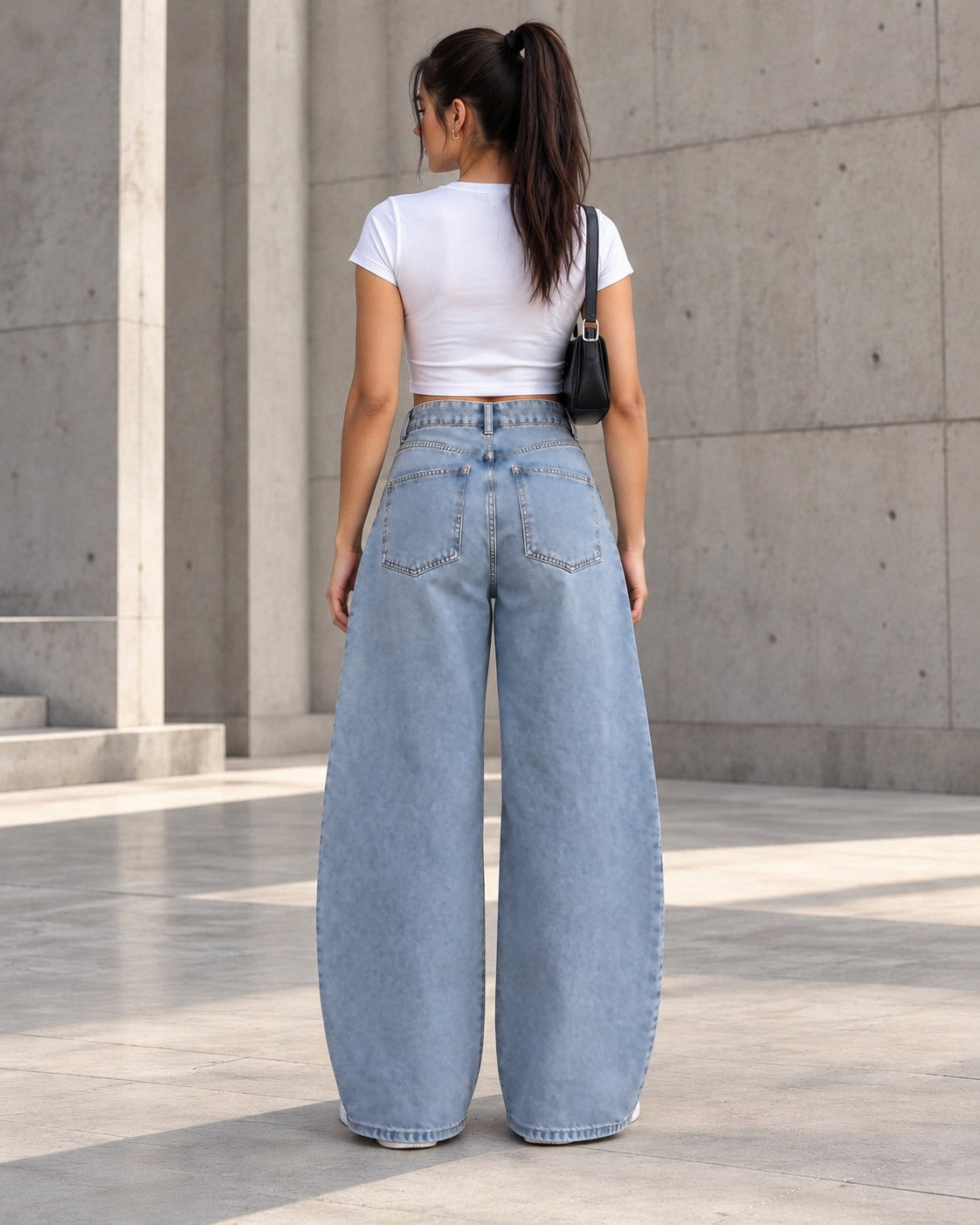 Light Blue Curved Wide-Leg Jeans
