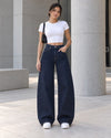 Navy Curved Wide-Leg Jeans