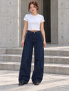 B823 Dark Navy wide-leg curved panel jeans - front view