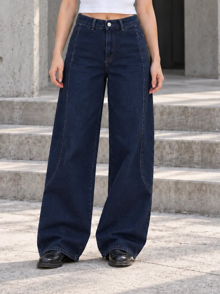 B823 Dark Navy wide-leg jeans - full trouser detail