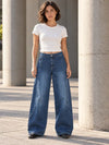 B823 Deep Blue wide-leg curved panel jeans - front view