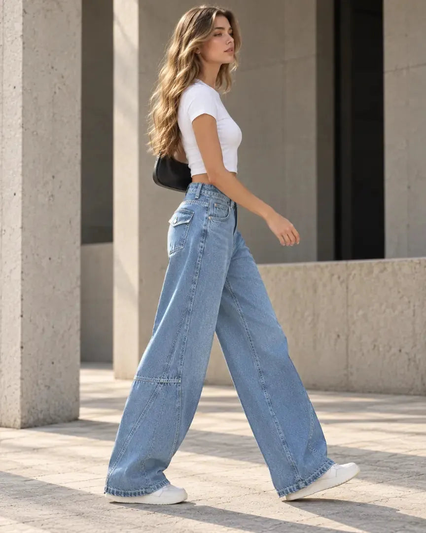 Light Blue Baggy Flap Pocket Jeans - view 3