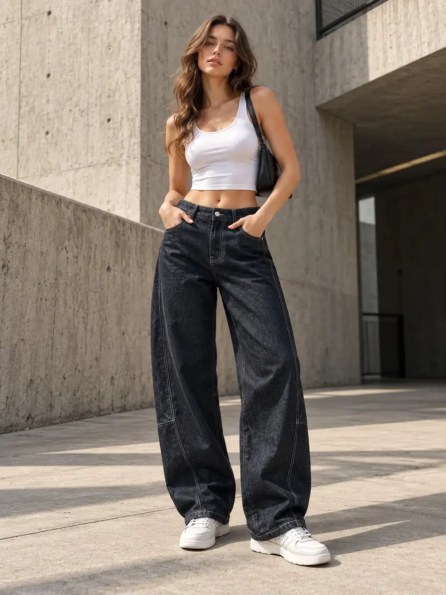 Navy Baggy Flap Pocket Jeans - view 2