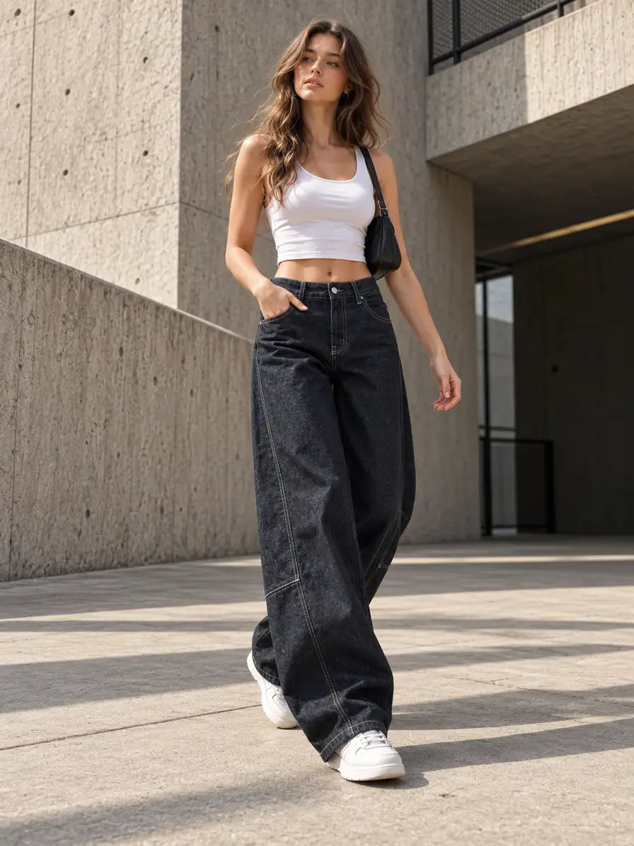 Navy Baggy Flap Pocket Jeans - view 3