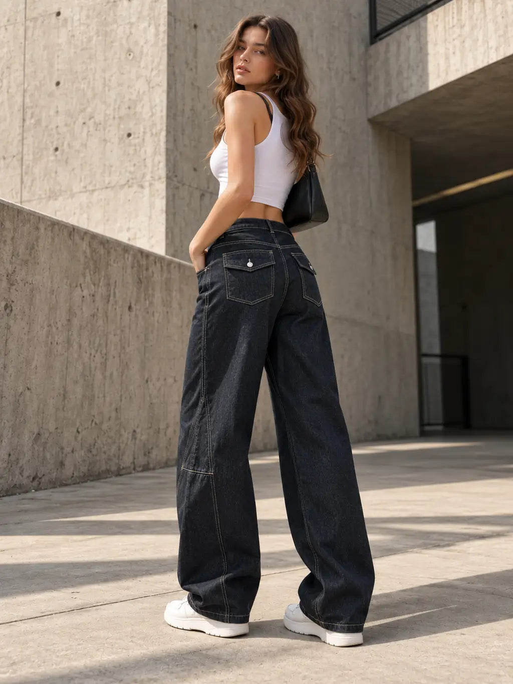 Navy Baggy Flap Pocket Jeans - view 4