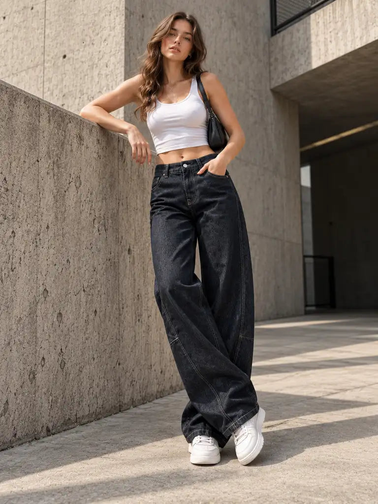 Navy Baggy Flap Pocket Jeans - view 5