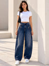 Deep Blue Button Tab Barrel-Leg Jeans - view 1