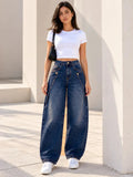 Deep Blue Button Tab Barrel-Leg Jeans - view 1
