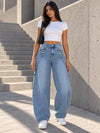 Light Blue Button Tab Barrel-Leg Jeans - view 1