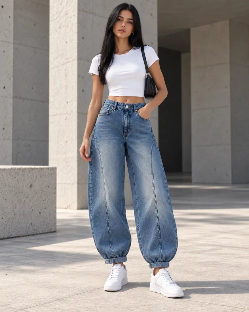 Blue Baggy Fit Panel Jeans - view 1