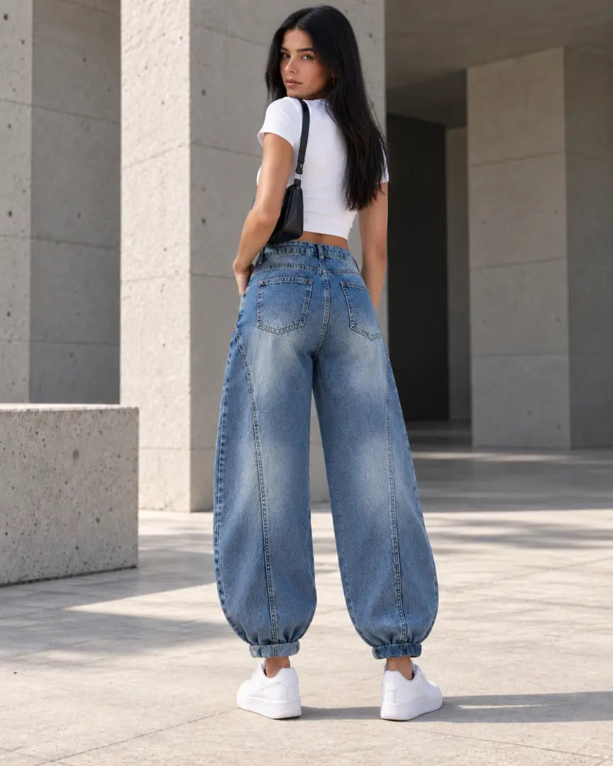 Blue Baggy Fit Panel Jeans - view 2