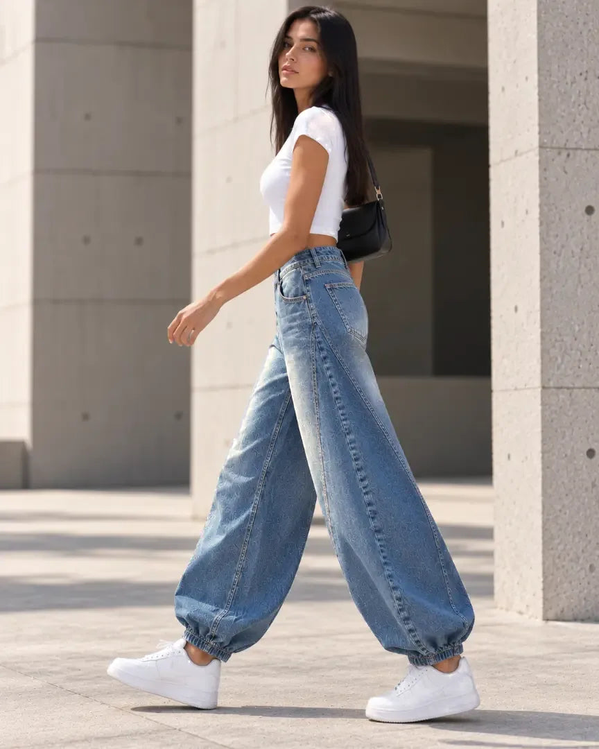 Blue Baggy Fit Panel Jeans - view 3