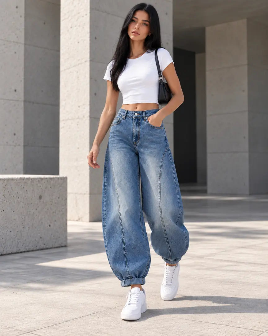 Blue Baggy Fit Panel Jeans - view 4