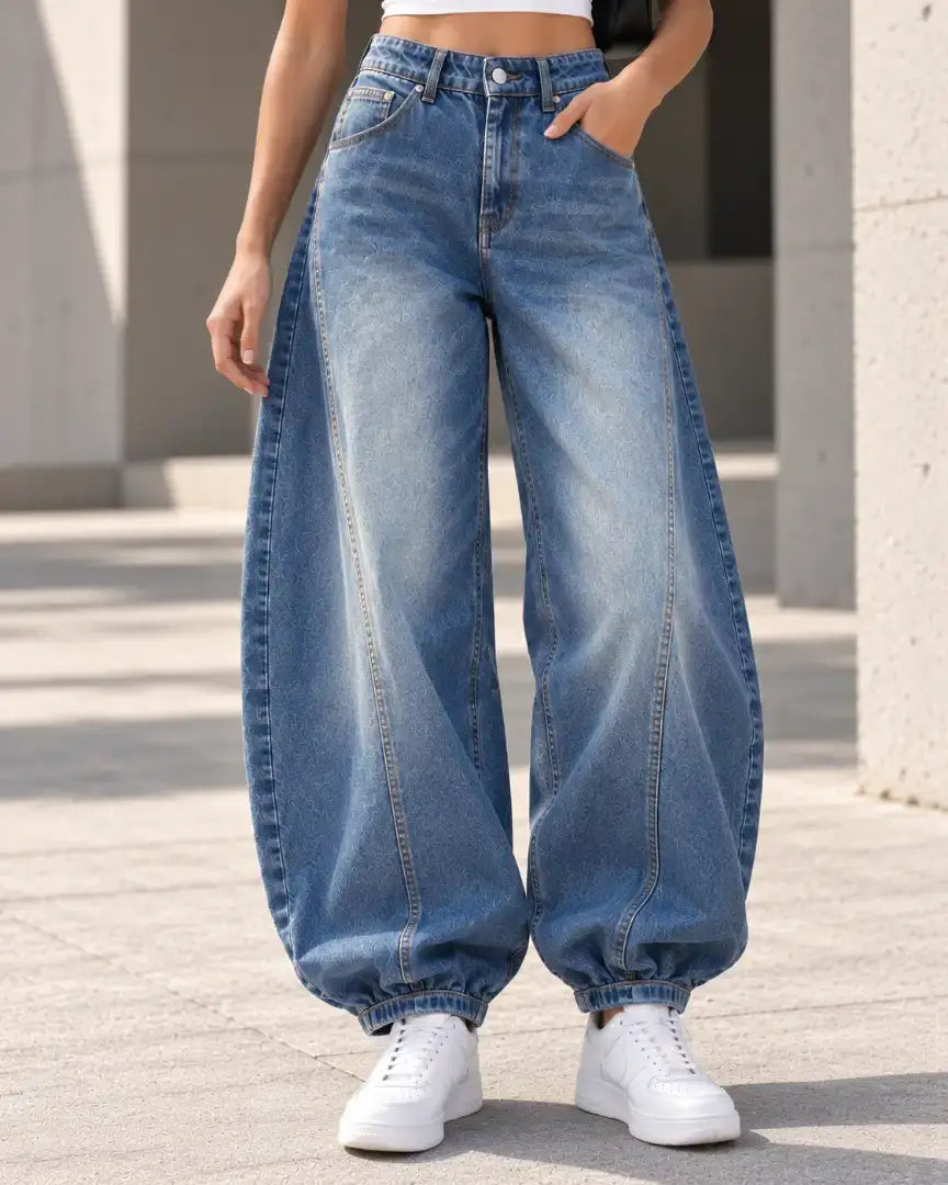 Blue Baggy Fit Panel Jeans - view 5