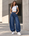 Deep Blue Baggy Fit Panel Jeans