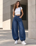 Deep Blue Baggy Fit Panel Jeans