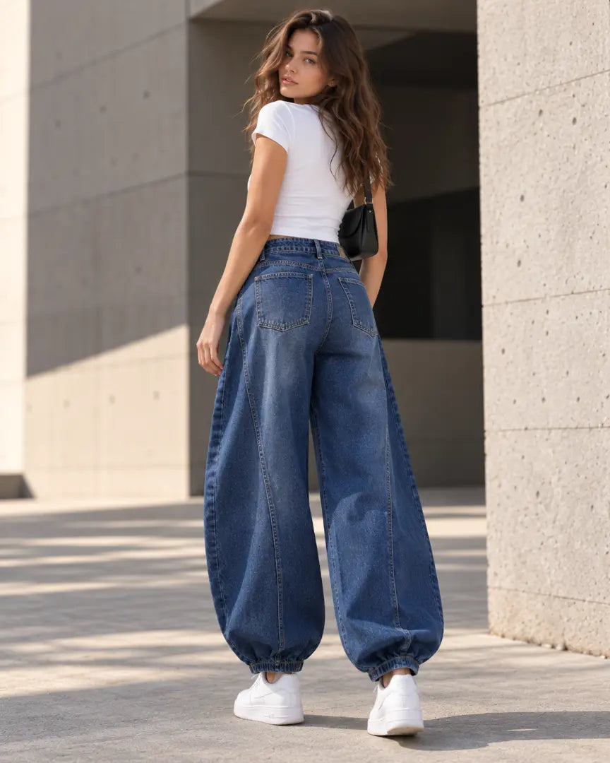 Deep Blue Baggy Fit Panel Jeans