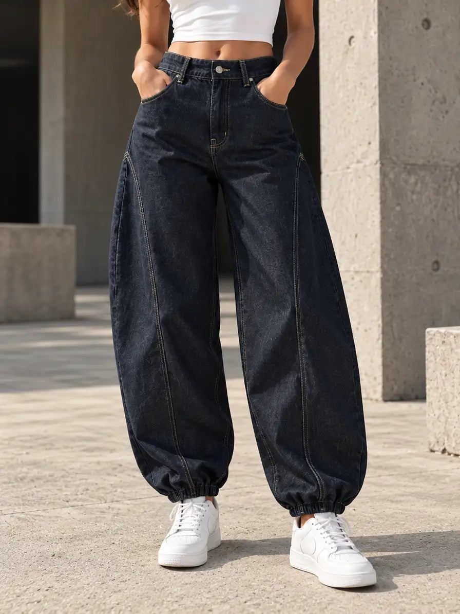 Navy Baggy Fit Panel Jeans - view 1