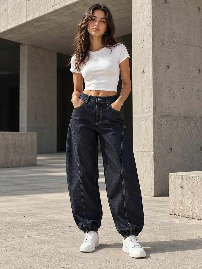 Navy Baggy Fit Panel Jeans - view 2