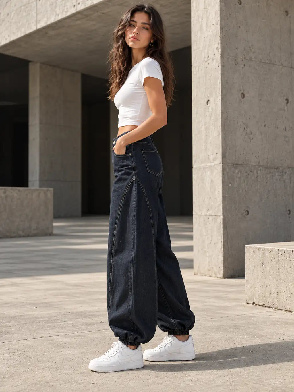 Navy Baggy Fit Panel Jeans - view 3