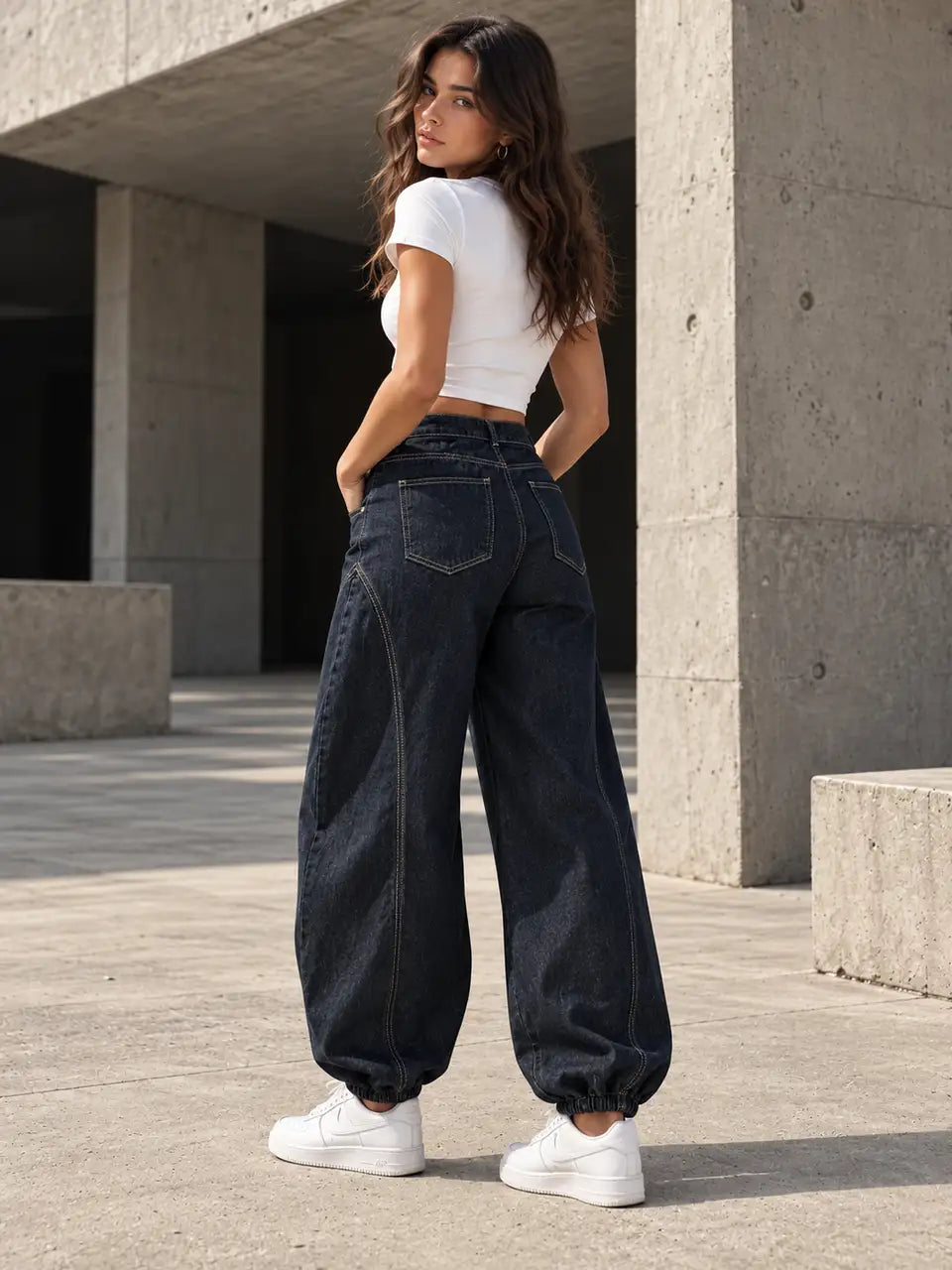 Navy Baggy Fit Panel Jeans - view 4