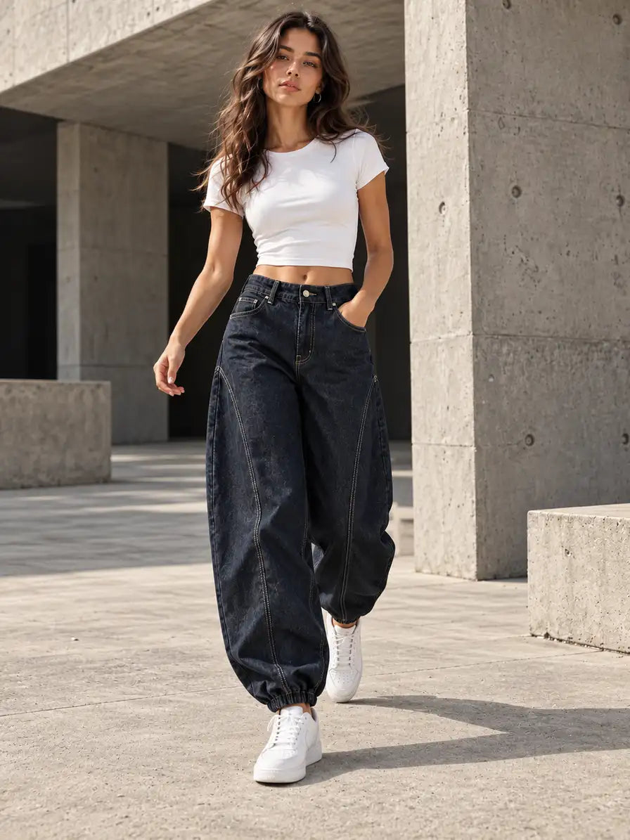 Navy Baggy Fit Panel Jeans - view 5