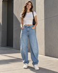 Light Blue Curved Seam Balloon Jeans