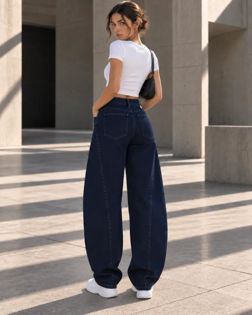 Navy Curved Seam Balloon Jeans