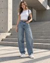Vintage Blue Curved Seam Balloon Jeans