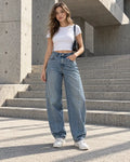 Vintage Blue Curved Seam Balloon Jeans
