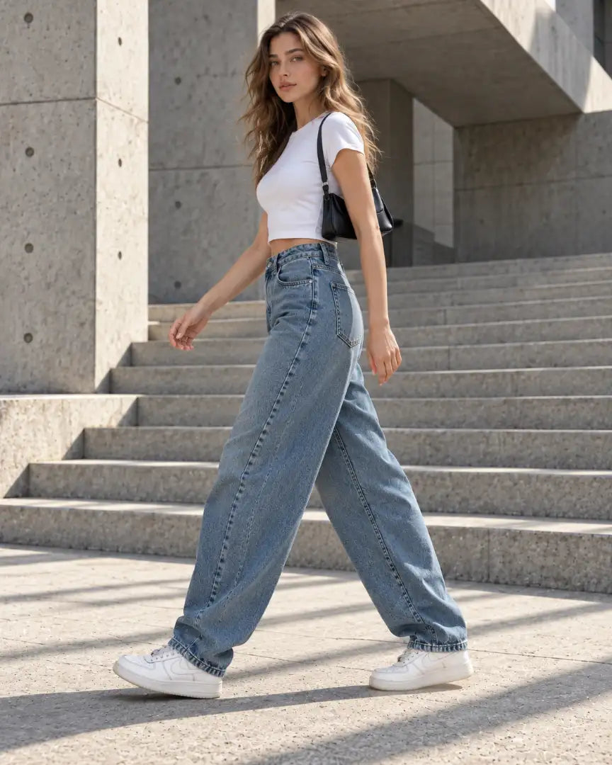 Vintage Blue Curved Seam Balloon Jeans