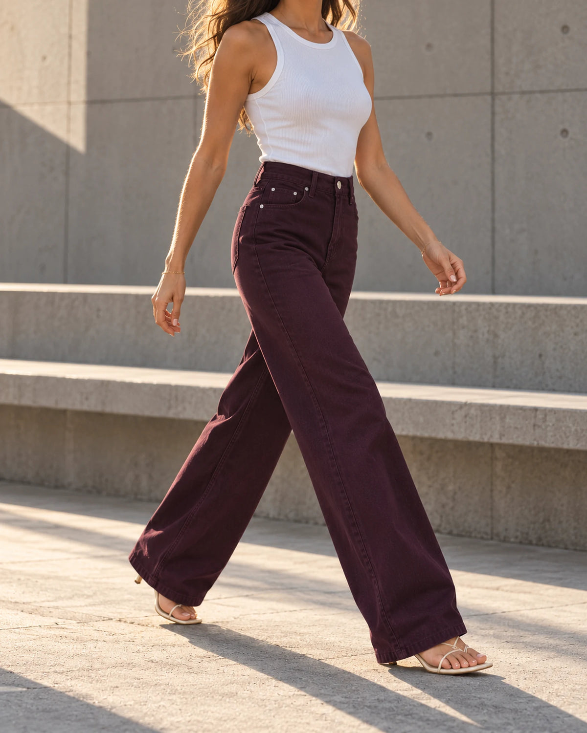 Burgundy High Rise Wide Leg Pants