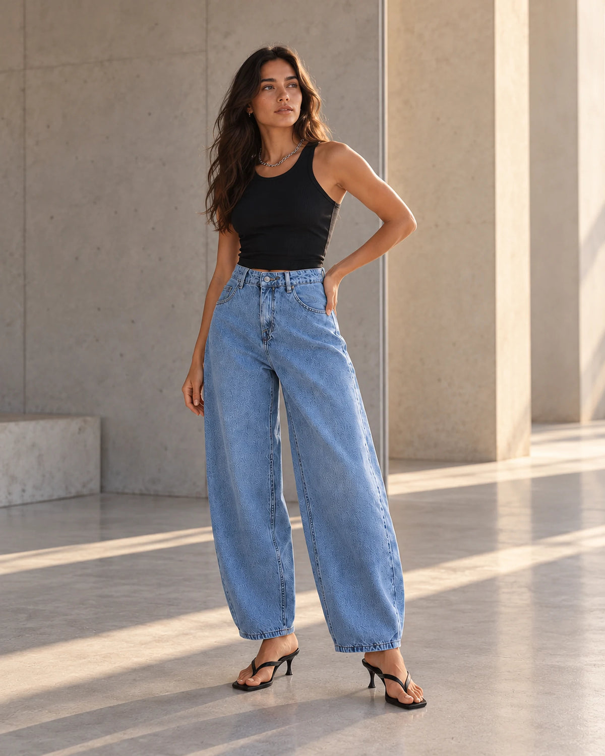 Blue Balloon-Fit High-Waisted Jeans